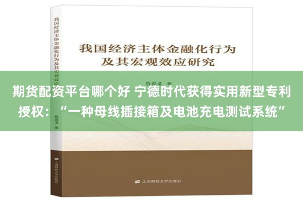 期货配资平台哪个好 宁德时代获得实用新型专利授权：“一种母线插接箱及电池充电测试系统”